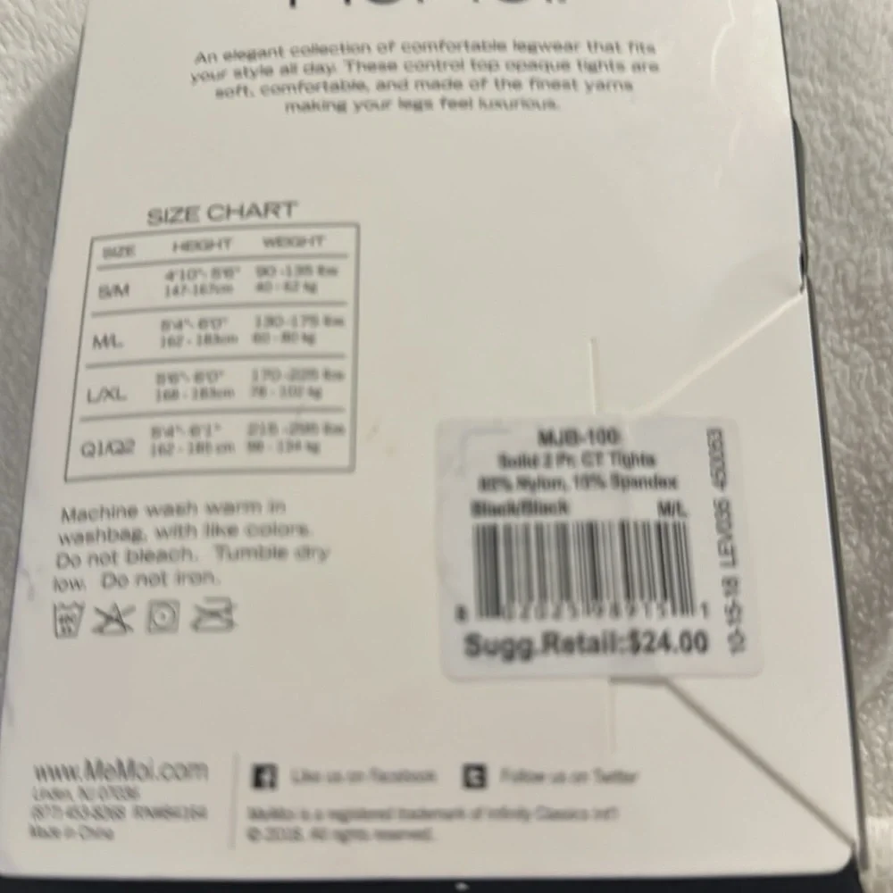 NWT MeMoi Opaque Tights - 2 Pair Size M/L